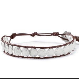 Stella & Dot retired bracelet. Brown leather with silver scallops